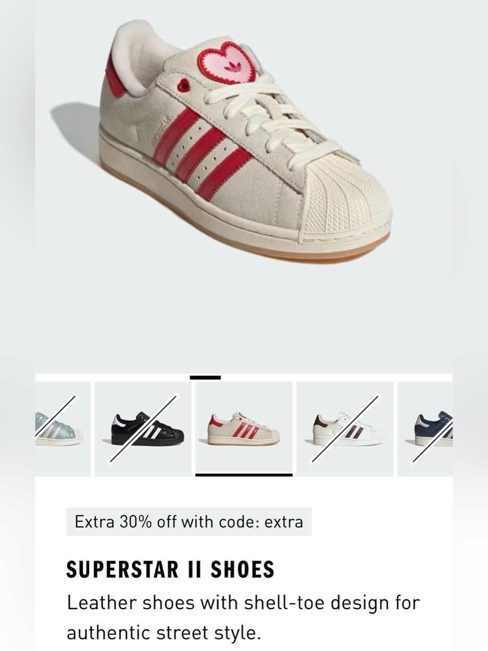 Adidas Superstar II Sneakers in Off-White and Red valentines edition